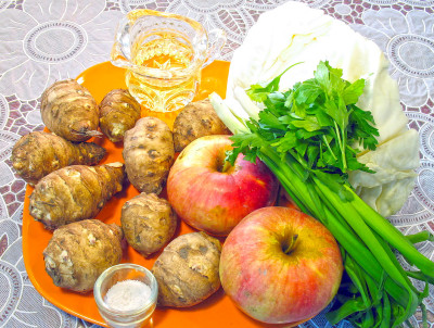 Рецепт салата из топинамбура с капустой — фото продуктов