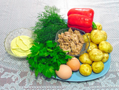 Рецепт салата с тунцом и картошкой — фото продуктов