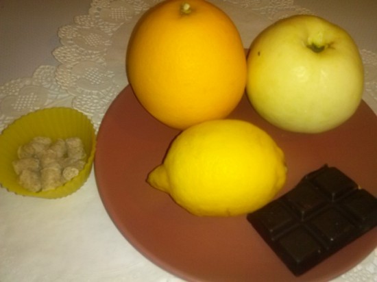 лимон, апельсин, яблоко, шоколад, кукурузные хлопья